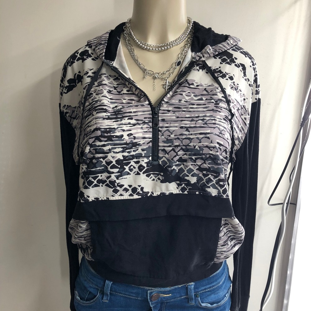 Vintage 2000s L.A.M.B. Gwen Stefani Half Zip Hoodie Top S Black White McBling